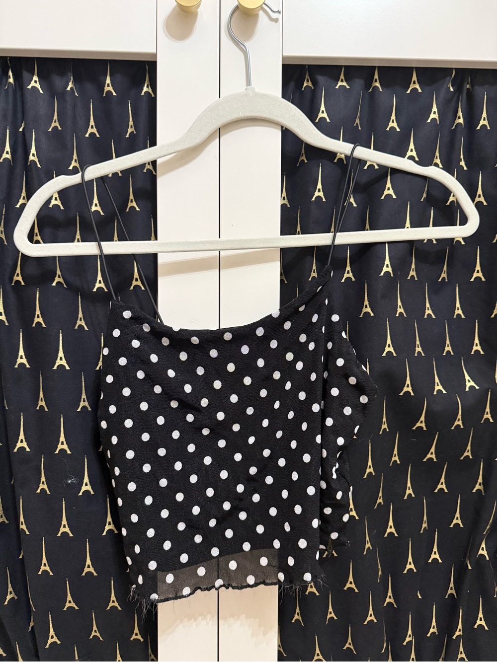 Love Tree Black & White Polka Dot Spaghetti Strap Crop Top